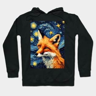 Adorable Fox Animal Painting in a Van Gogh Starry Night Art Style Hoodie